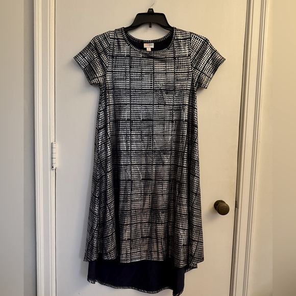 Holiday Shimmer Navy and Silver Lularoe Carly Elegance Dress - Picture 1 of 3